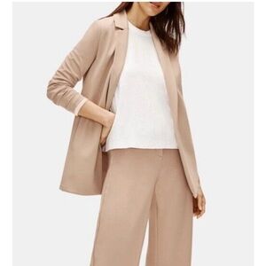 Eileen Fisher Flex Tencel Ponte Notch Collar Blazer Jacket Straight Fit Tan